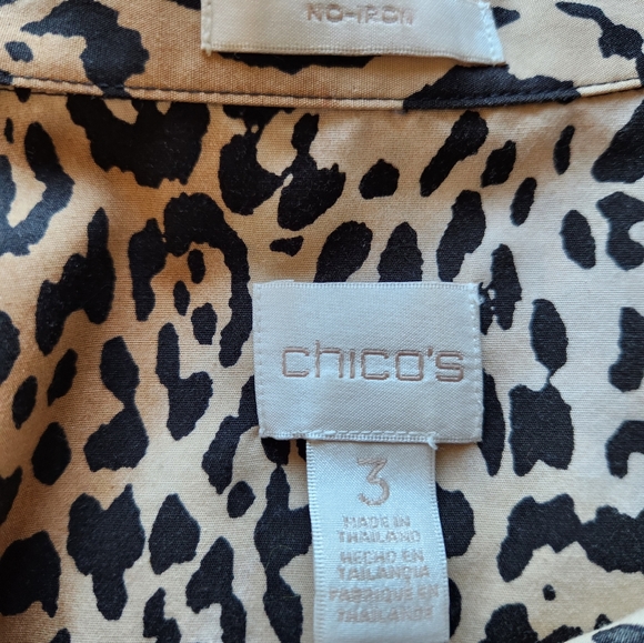 Chico's Cheetah Print 3/4 Sleeve Collared Button Down Boxy Shirt, Size 3(XL) - Picture 3 of 5